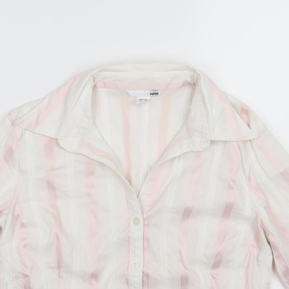 H&M Womens White Striped  Basic Button-Up Size 12