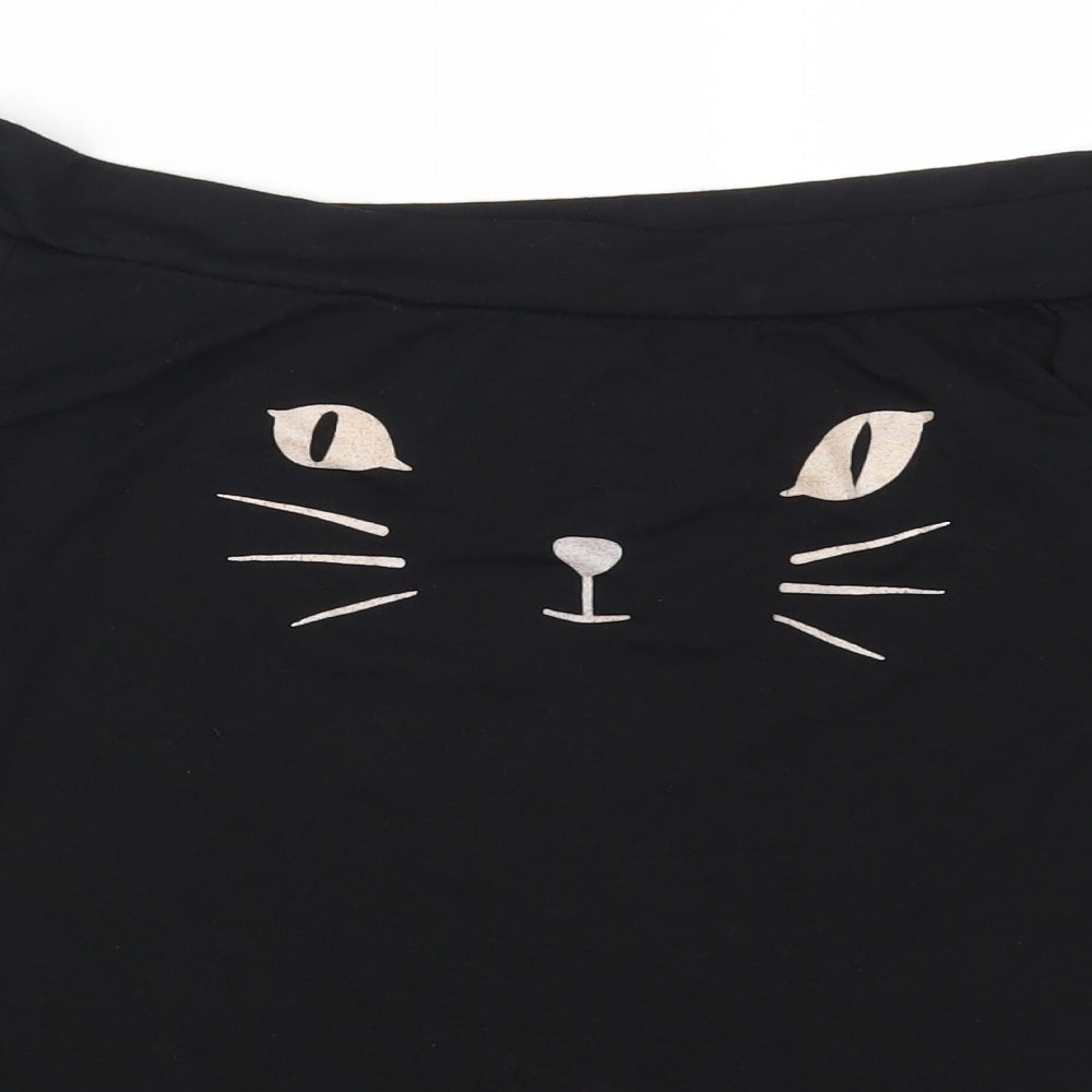 Fashion Womens Black Animal Print  Basic T-Shirt Size L  - Black Cat