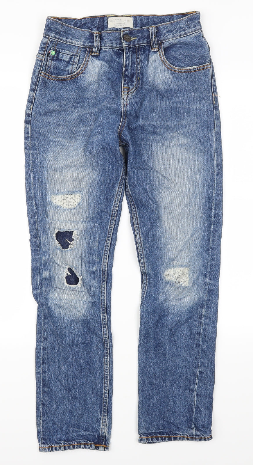 Preworn Boys Blue  Denim Straight Jeans Size 13 Years - Distressed