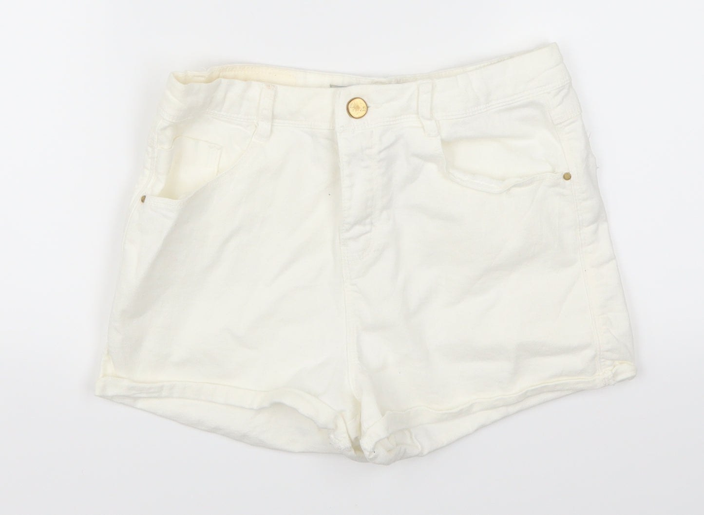 Zara Womens White  Denim Hot Pants Shorts Size 8