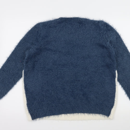 Marks and Spencer Womens Blue Geometric Knit Pullover Jumper Size 14  - Snowflake