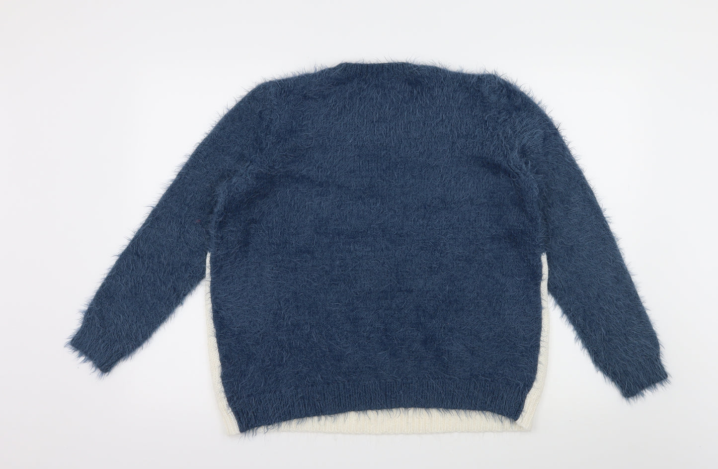 Marks and Spencer Womens Blue Geometric Knit Pullover Jumper Size 14  - Snowflake