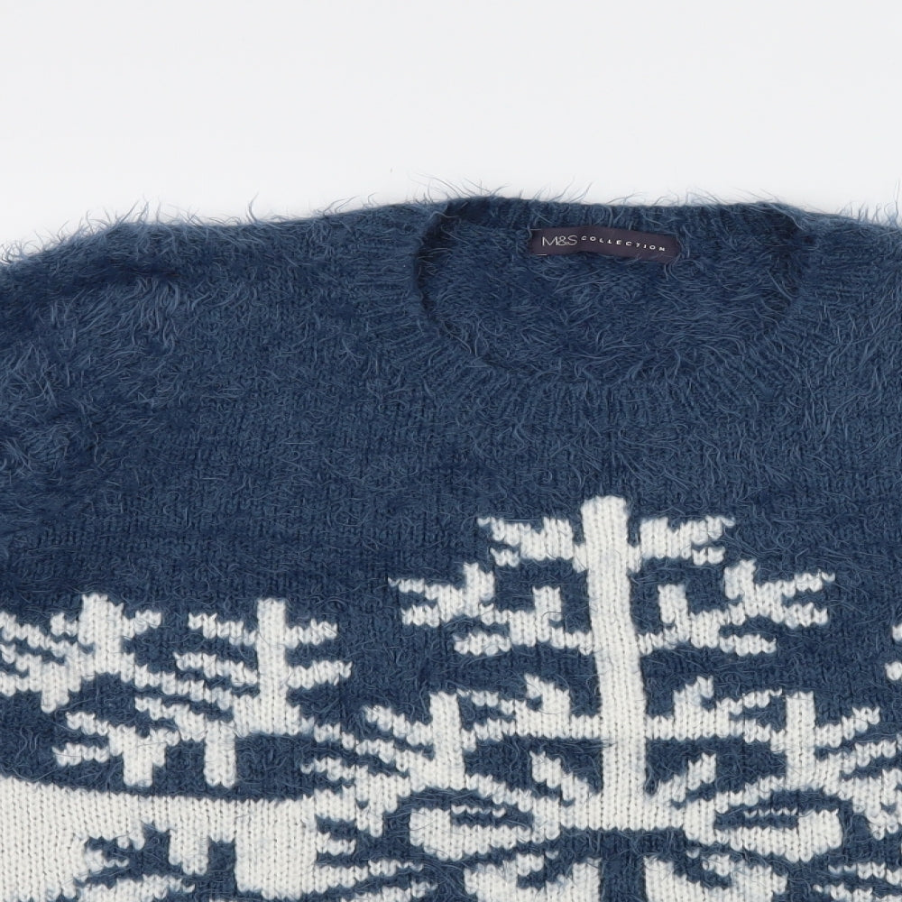 Marks and Spencer Womens Blue Geometric Knit Pullover Jumper Size 14  - Snowflake