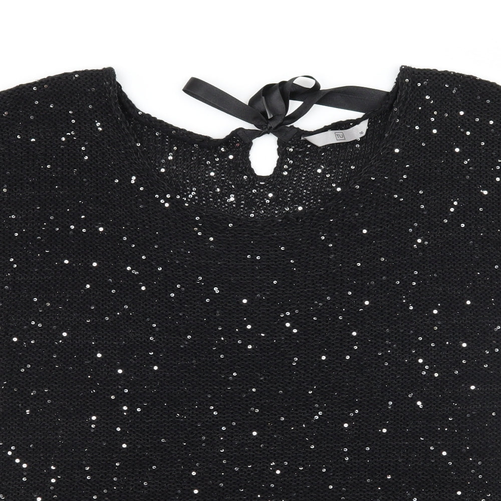 New Look Womens Black  Knit Basic T-Shirt Size 16