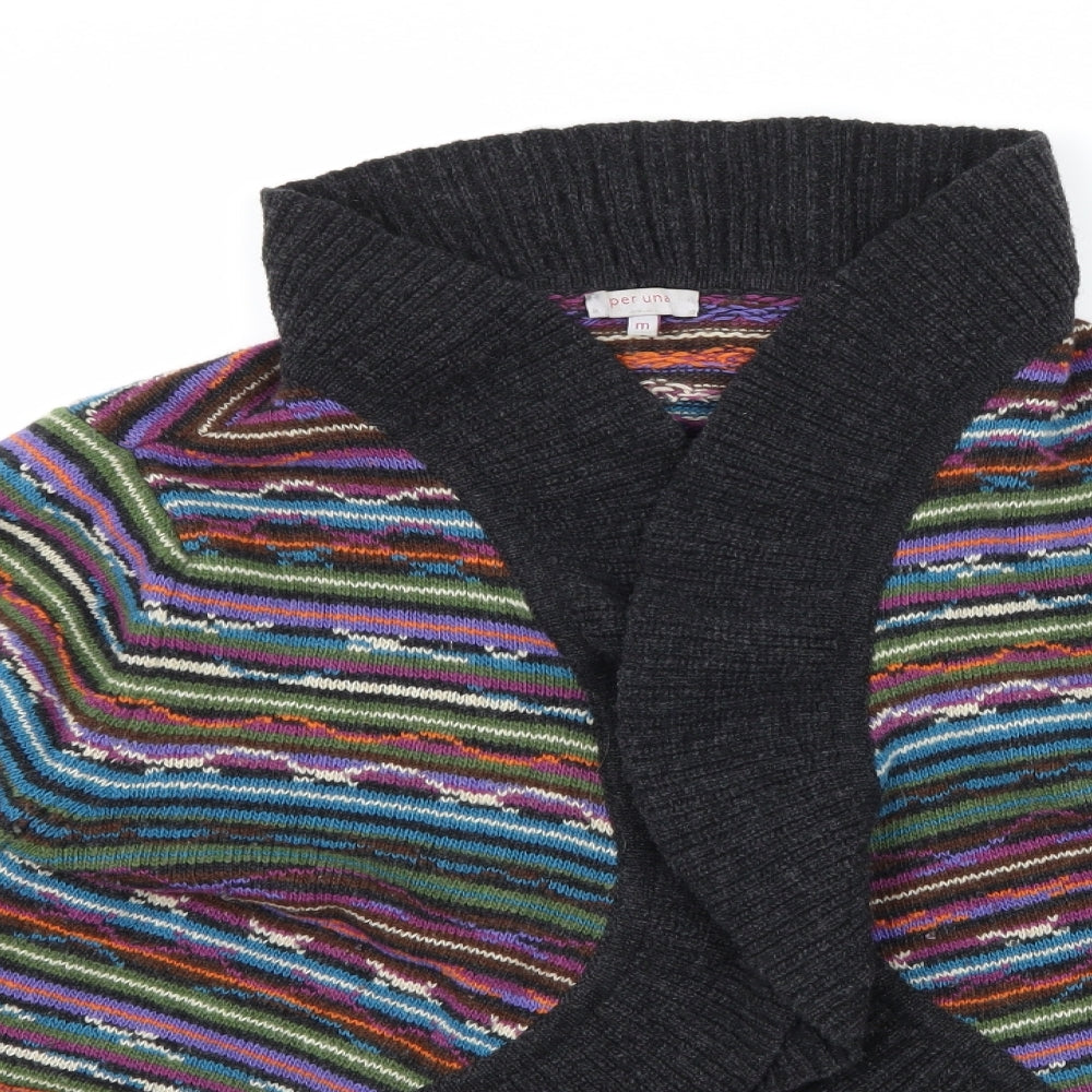 Per Una Womens Multicoloured Striped Knit Cardigan Jumper Size M