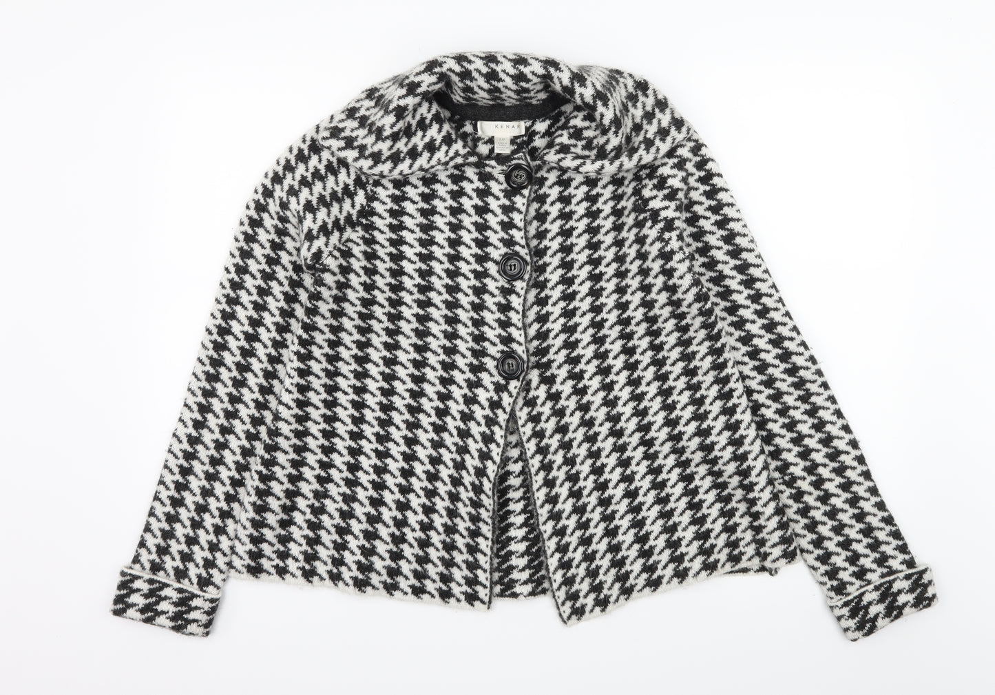 Kenar Womens Brown Houndstooth Knit Cardigan Jumper Size S
