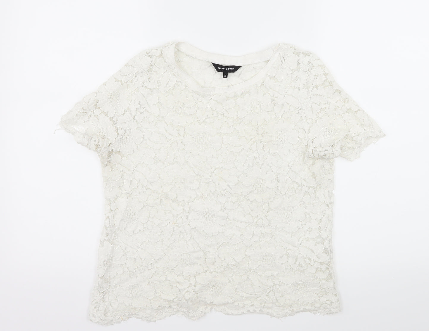 New Look Womens White Floral Lace Basic T-Shirt Size 14