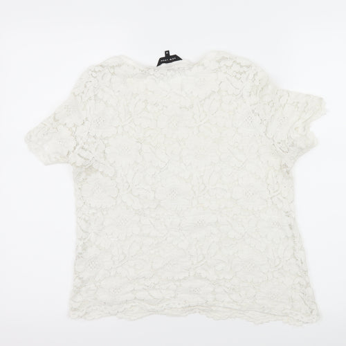 New Look Womens White Floral Lace Basic T-Shirt Size 14