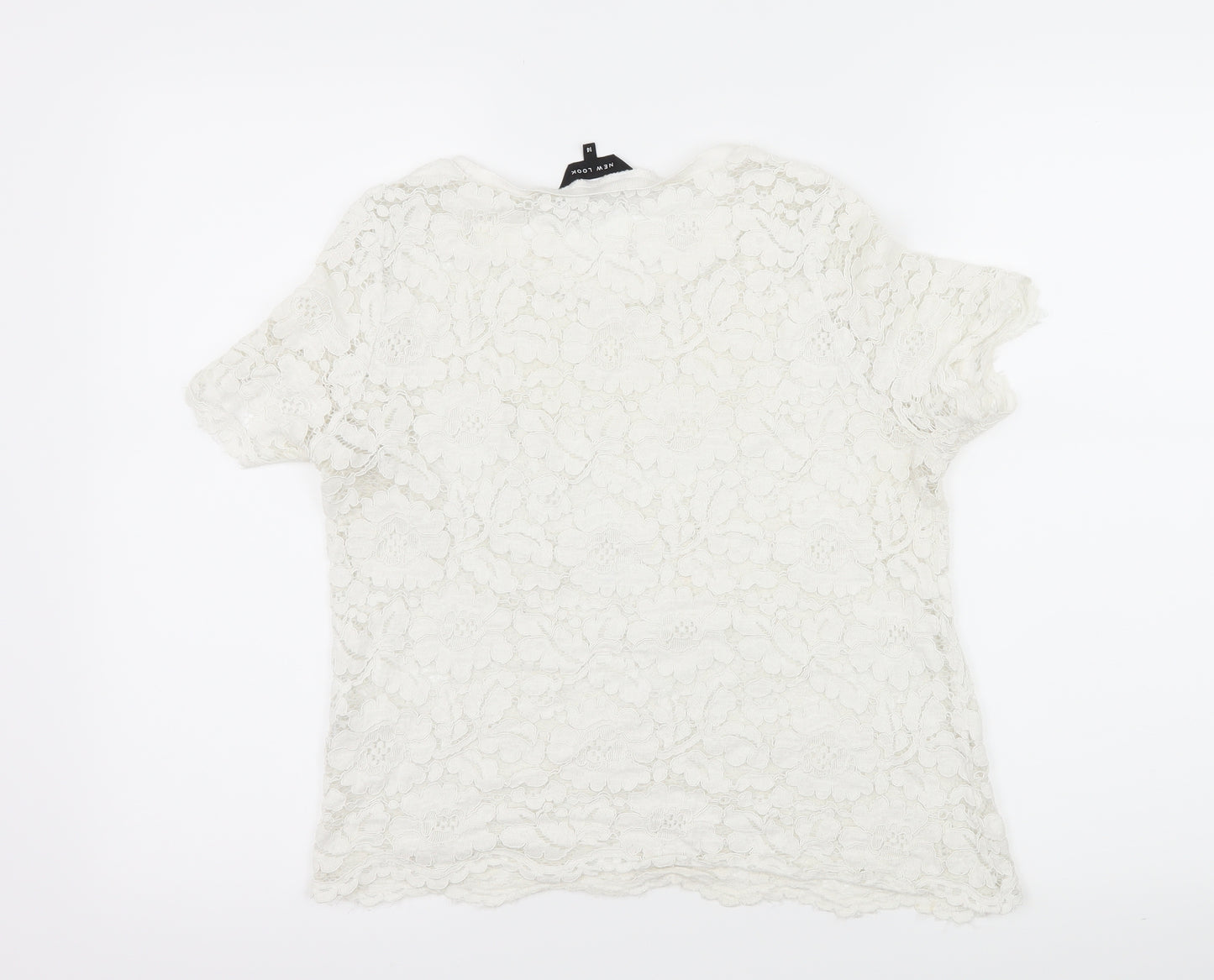 New Look Womens White Floral Lace Basic T-Shirt Size 14