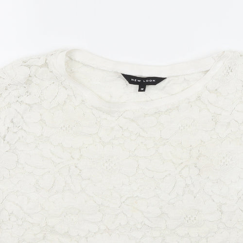 New Look Womens White Floral Lace Basic T-Shirt Size 14