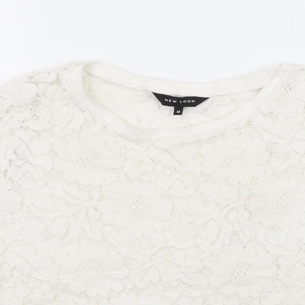 New Look Womens White Floral Lace Basic T-Shirt Size 14