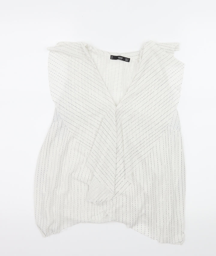 Mango Womens White Striped Basic Blouse Size M