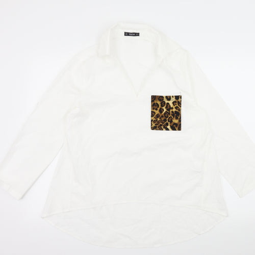 SheIn Womens White Animal Print  Basic Blouse Size M  - Leopard Print Pocket