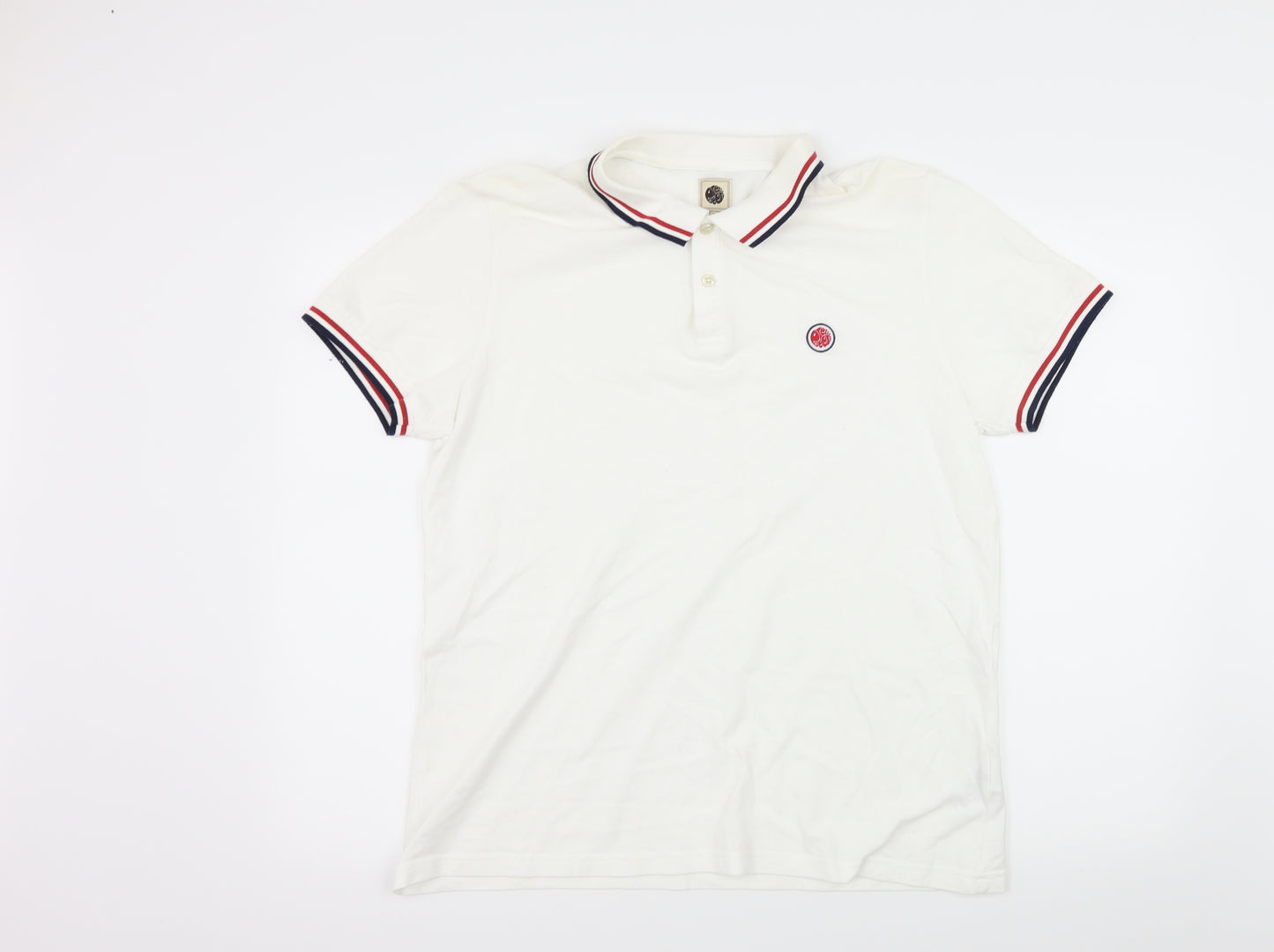 Pretty Green Mens White Striped Jersey  Polo Size L