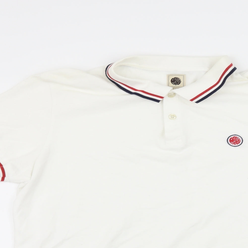 Pretty Green Mens White Striped Jersey  Polo Size L