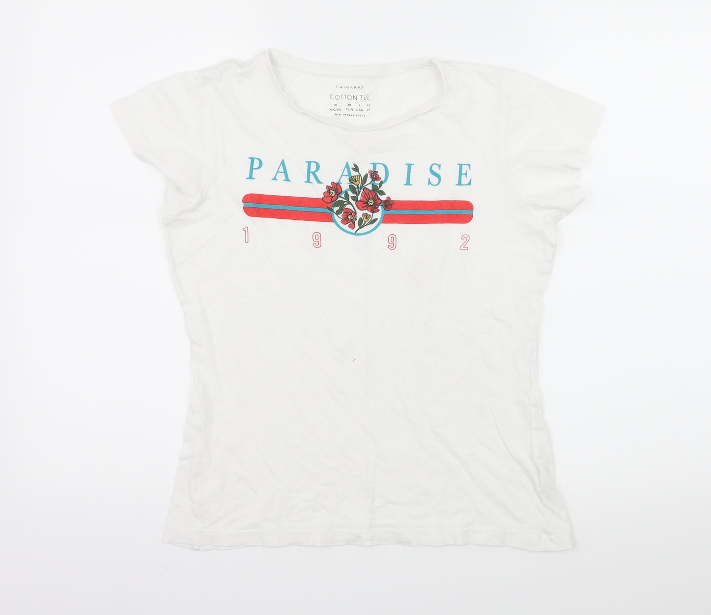 Primark Womens White  Jersey Basic T-Shirt Size 10  - Paradise