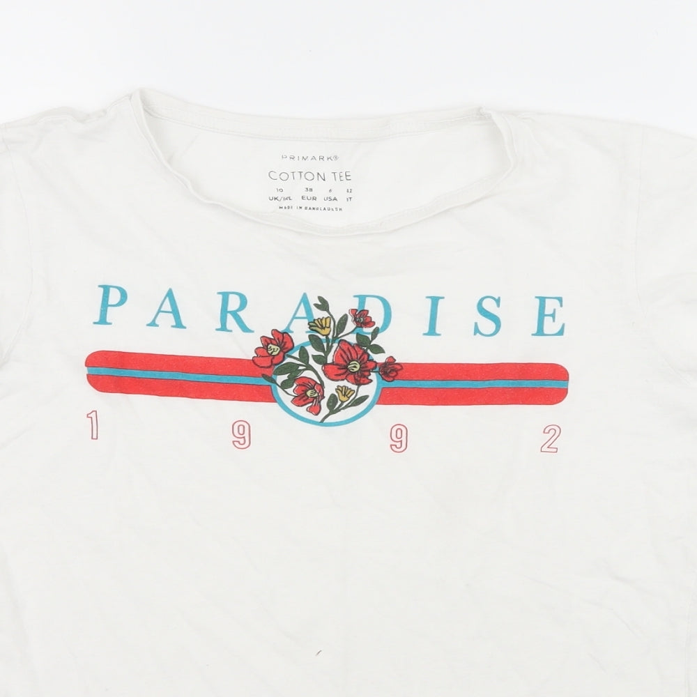 Primark Womens White  Jersey Basic T-Shirt Size 10  - Paradise
