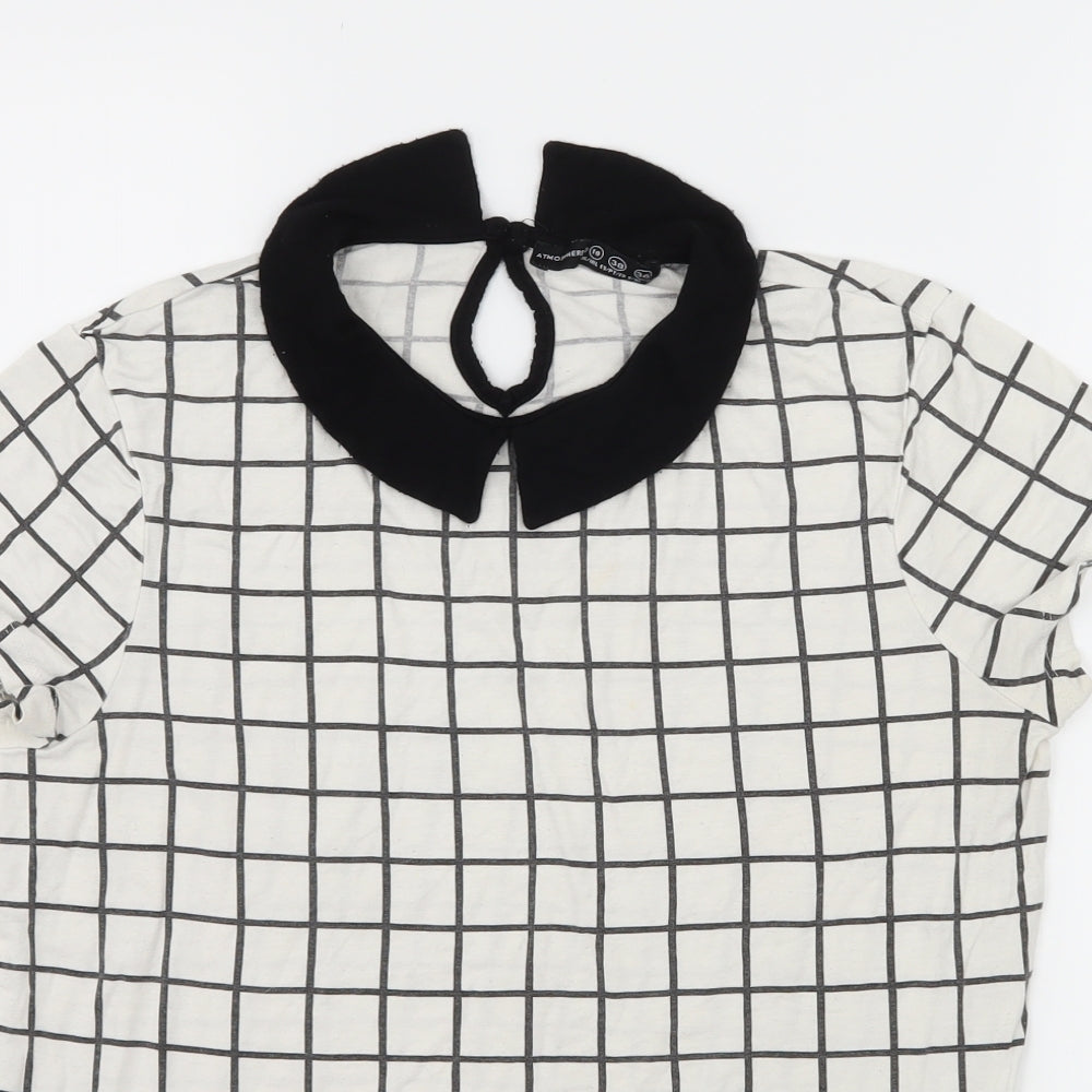 Atmosphere Womens White Check Jersey Basic T-Shirt Size 10