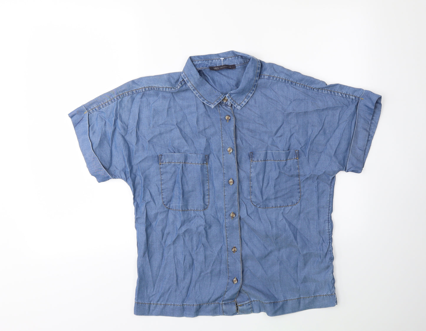 Marks and Spencer Womens Blue   Basic Button-Up Size 8