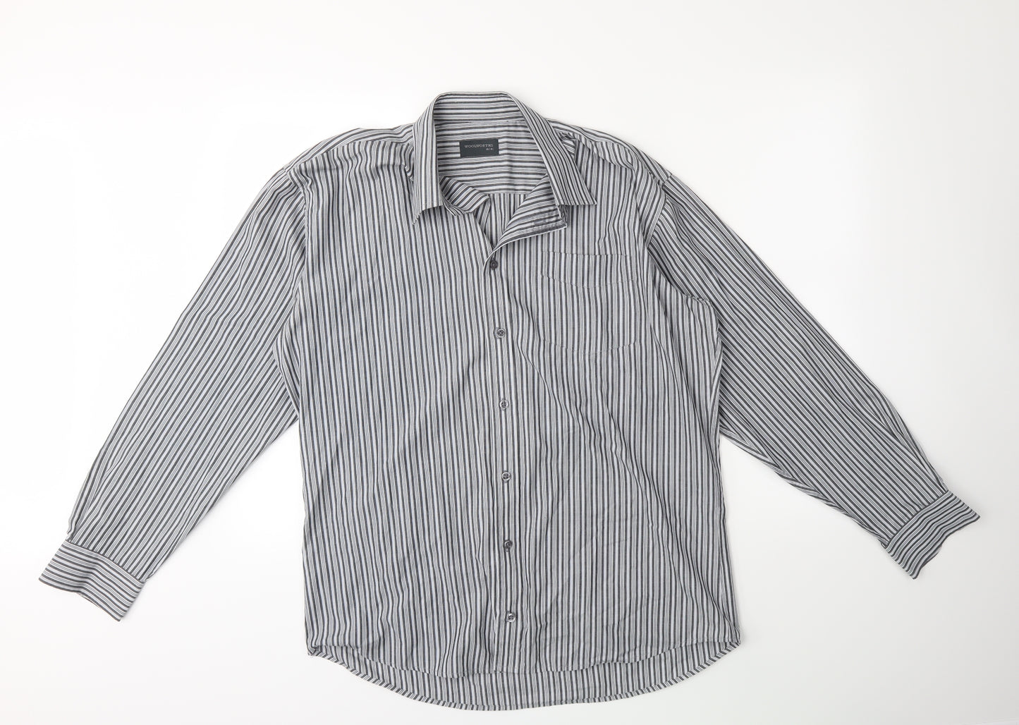 Woolworths Mens Grey Striped   Dress Shirt Size 16