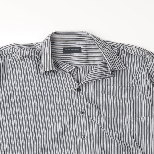 Woolworths Mens Grey Striped   Dress Shirt Size 16