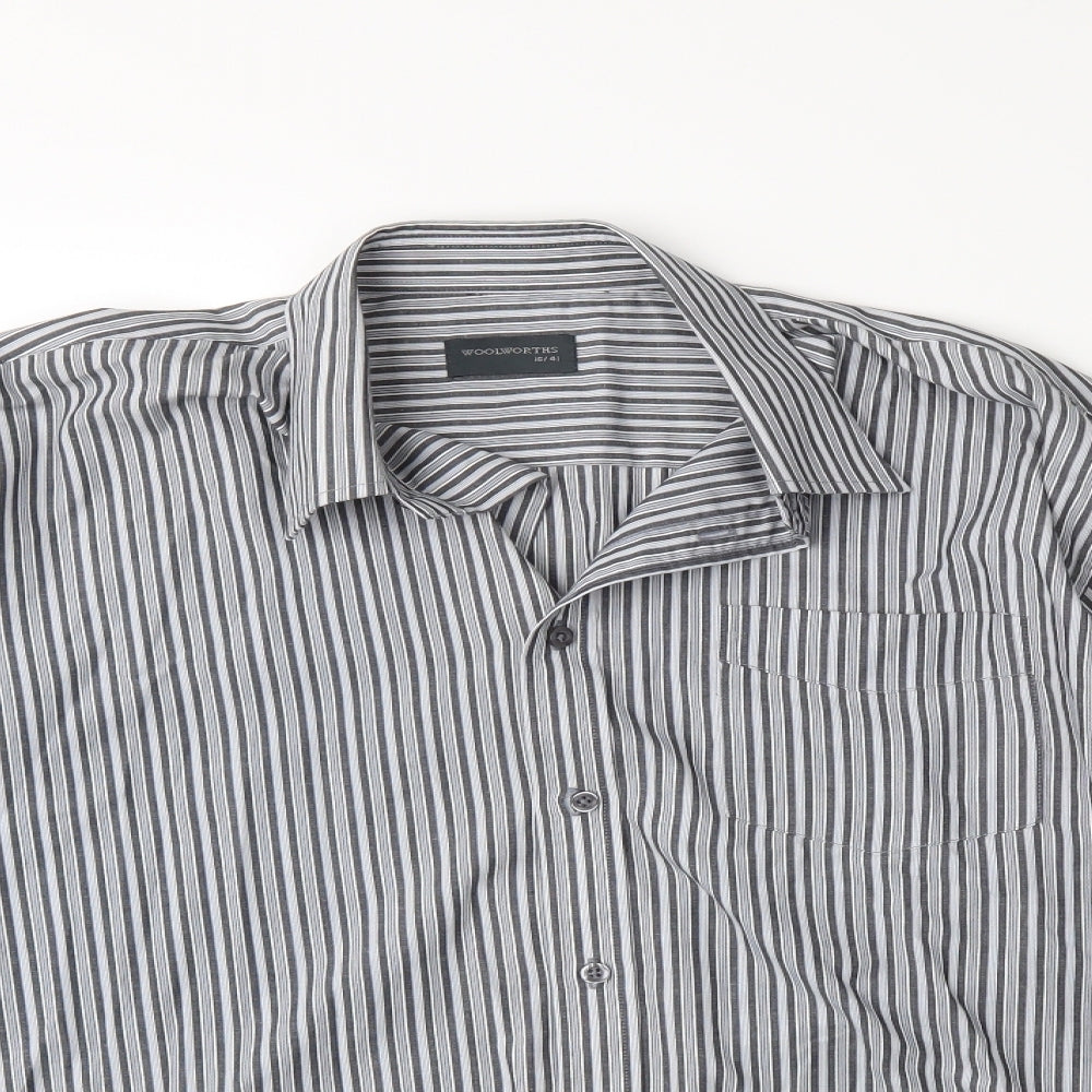 Woolworths Mens Grey Striped   Dress Shirt Size 16
