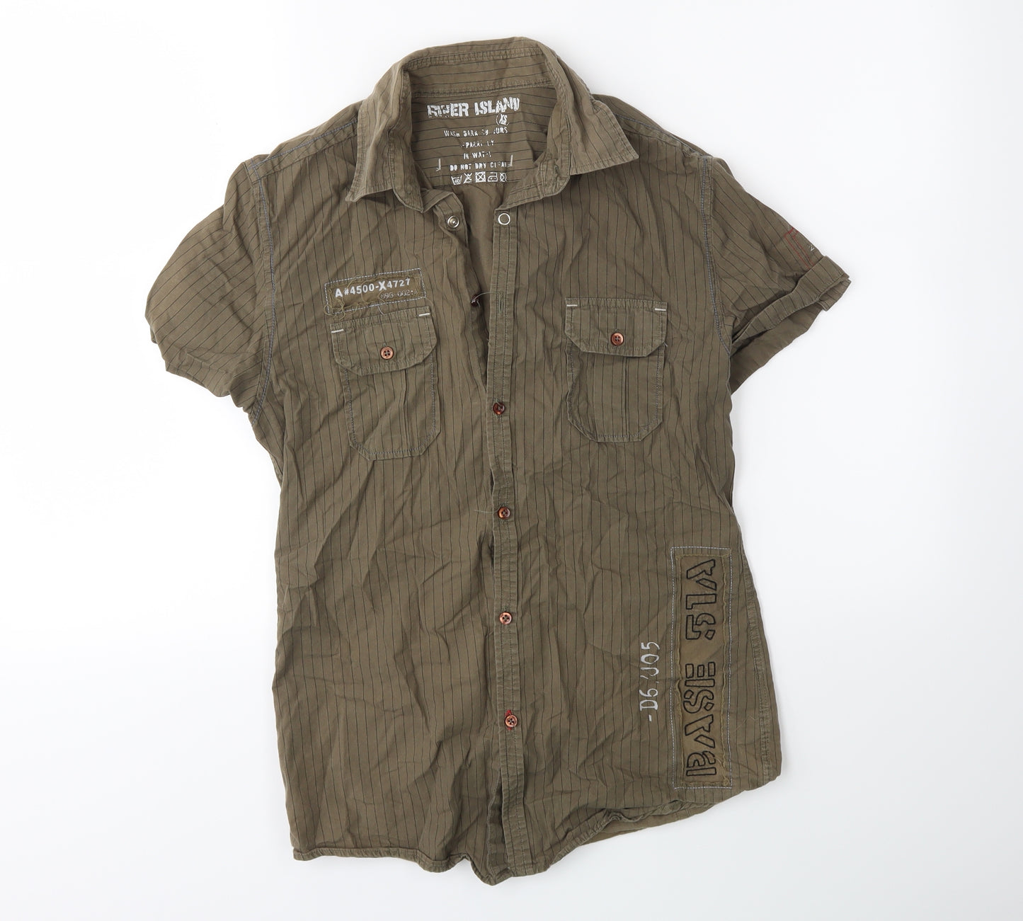 River Island Mens Green Striped   Button-Up Size XS