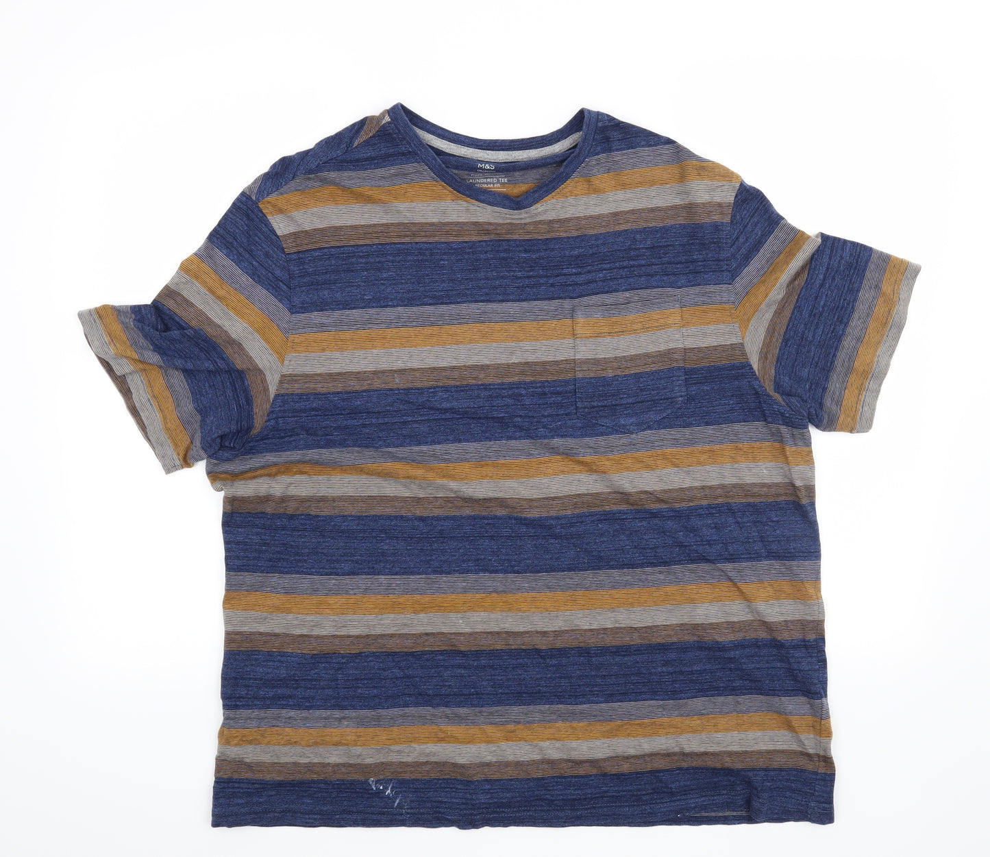 Marks and Spencer Mens Blue Striped   Button-Up Size L
