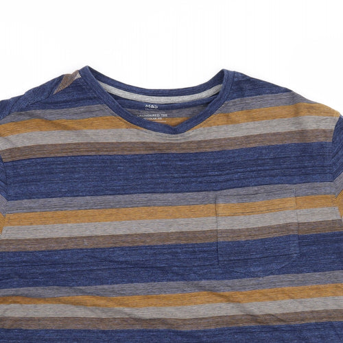 Marks and Spencer Mens Blue Striped   Button-Up Size L