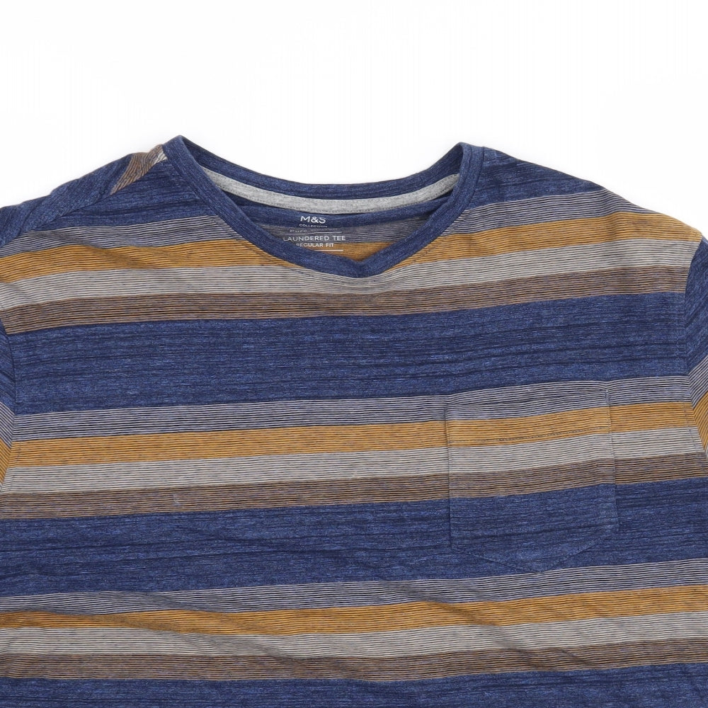 Marks and Spencer Mens Blue Striped   Button-Up Size L
