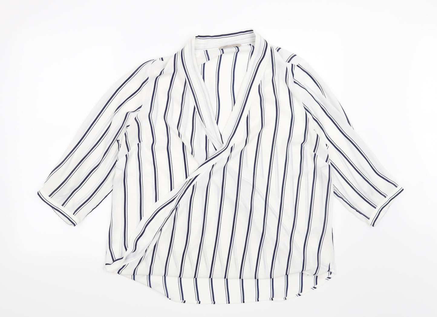 Marks and Spencer Womens White Striped  Basic Blouse Size 14