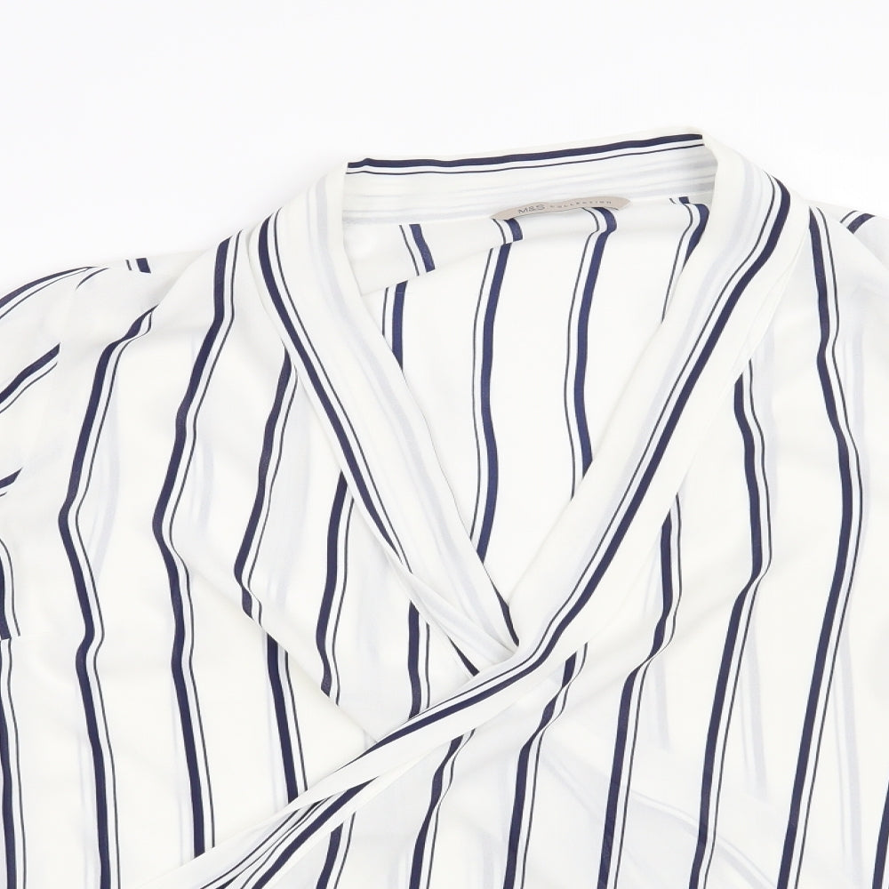 Marks and Spencer Womens White Striped  Basic Blouse Size 14