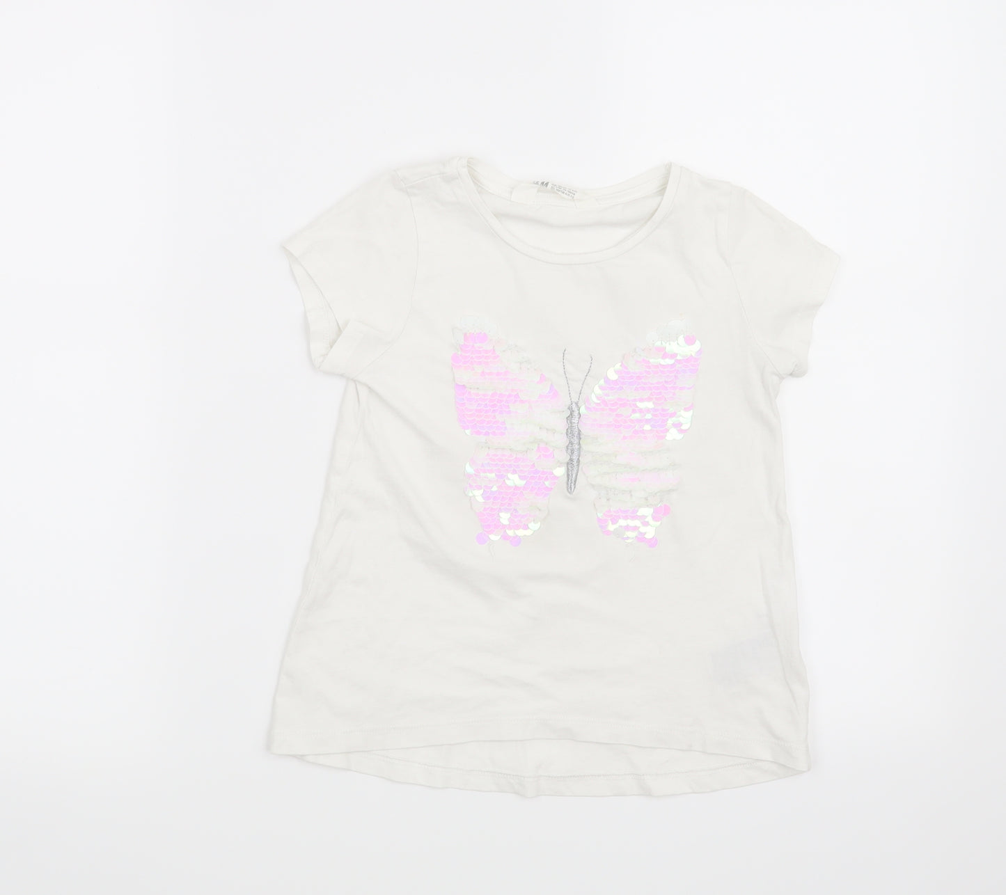 H&M Girls White   Basic T-Shirt Size 7-8 Years  - Butterfly