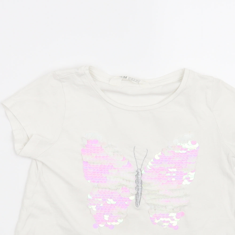 H&M Girls White   Basic T-Shirt Size 7-8 Years  - Butterfly