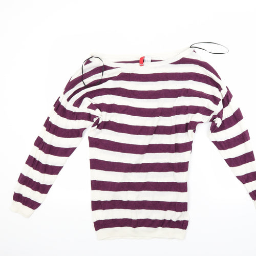 H&M Womens White Striped  Pullover Jumper Size XS