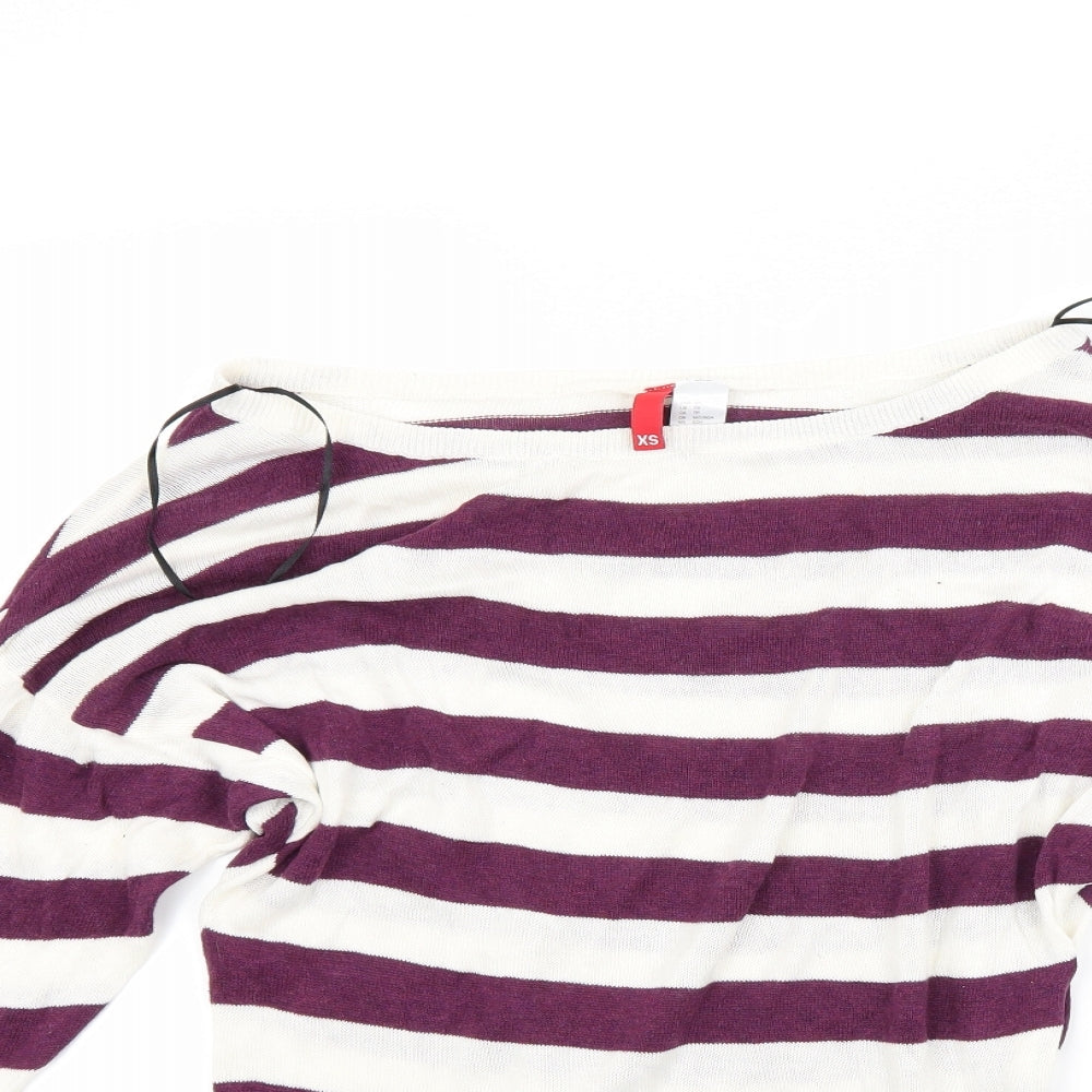 H&M Womens White Striped  Pullover Jumper Size XS