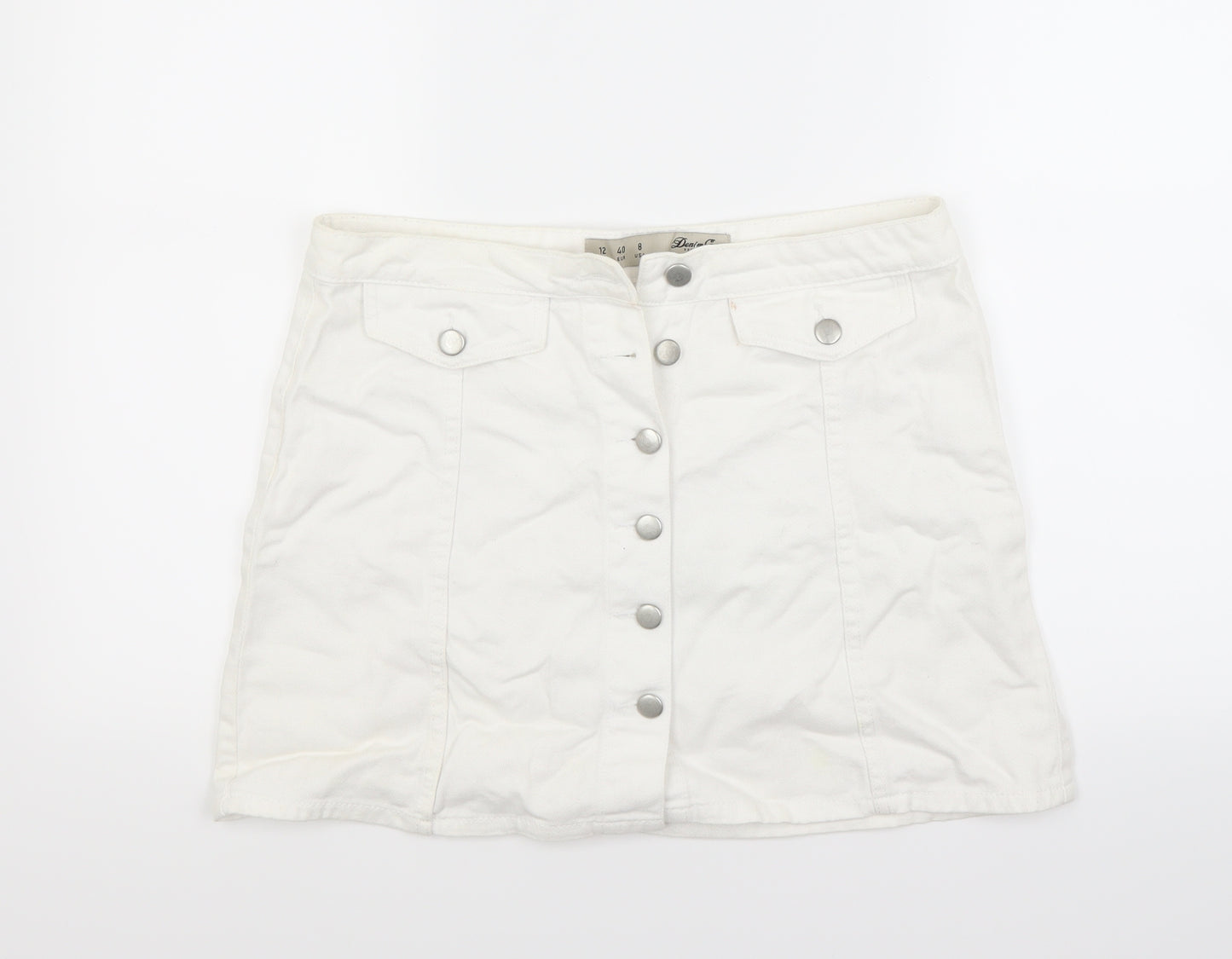 Primark Womens White  Denim Mini Skirt Size 12