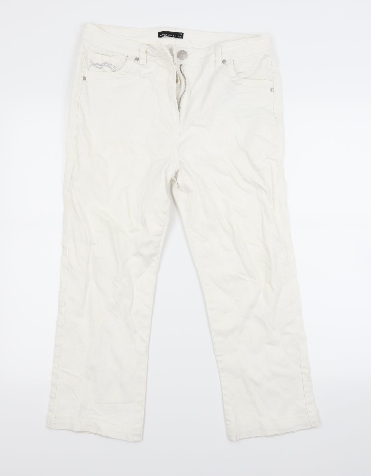 David Emanuel Womens White  Denim Capri Jeans Size 14 L22.5 in