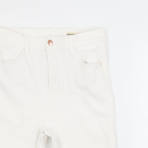 Marks and Spencer Womens White  Denim Chino Shorts Size 14