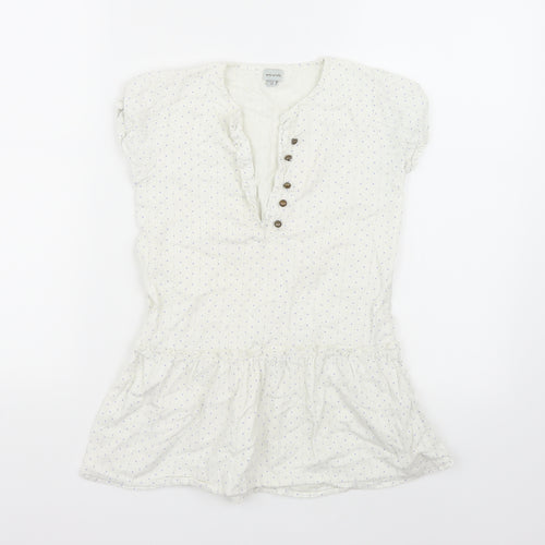 MINI A TURE Womens White Polka Dot  Basic Blouse Size 8