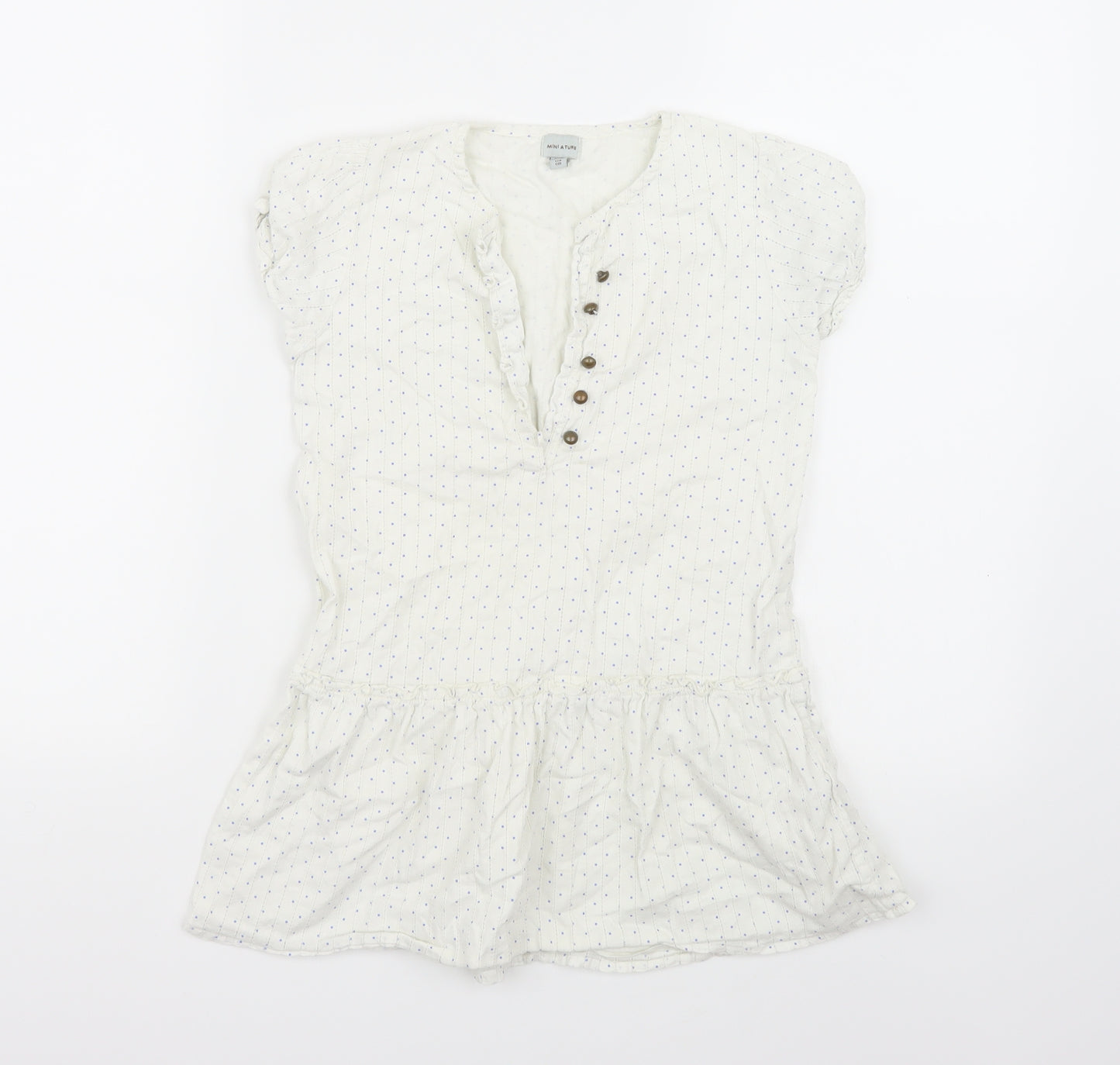 MINI A TURE Womens White Polka Dot  Basic Blouse Size 8