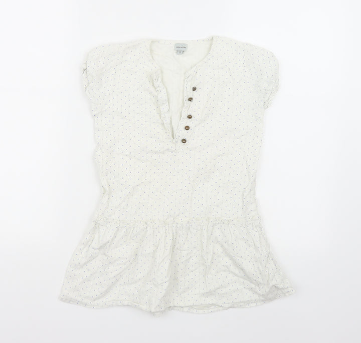 MINI A TURE Womens White Polka Dot  Basic Blouse Size 8