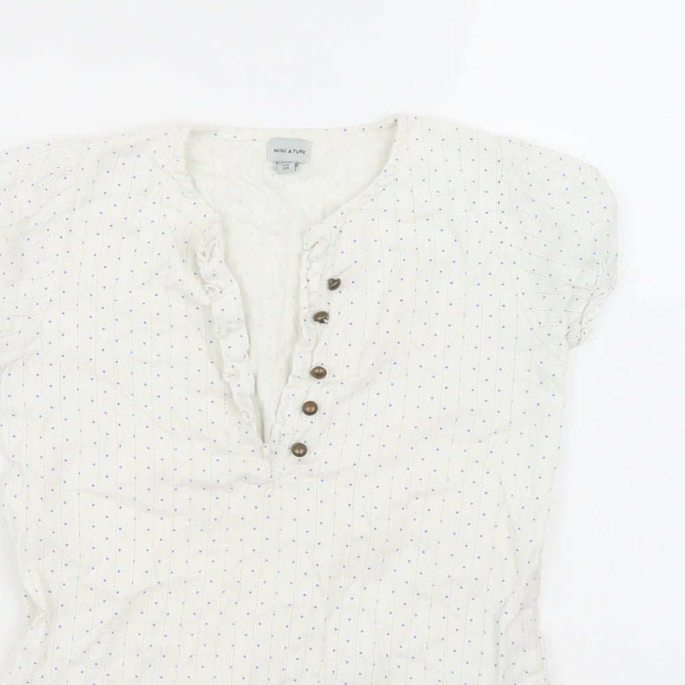MINI A TURE Womens White Polka Dot  Basic Blouse Size 8