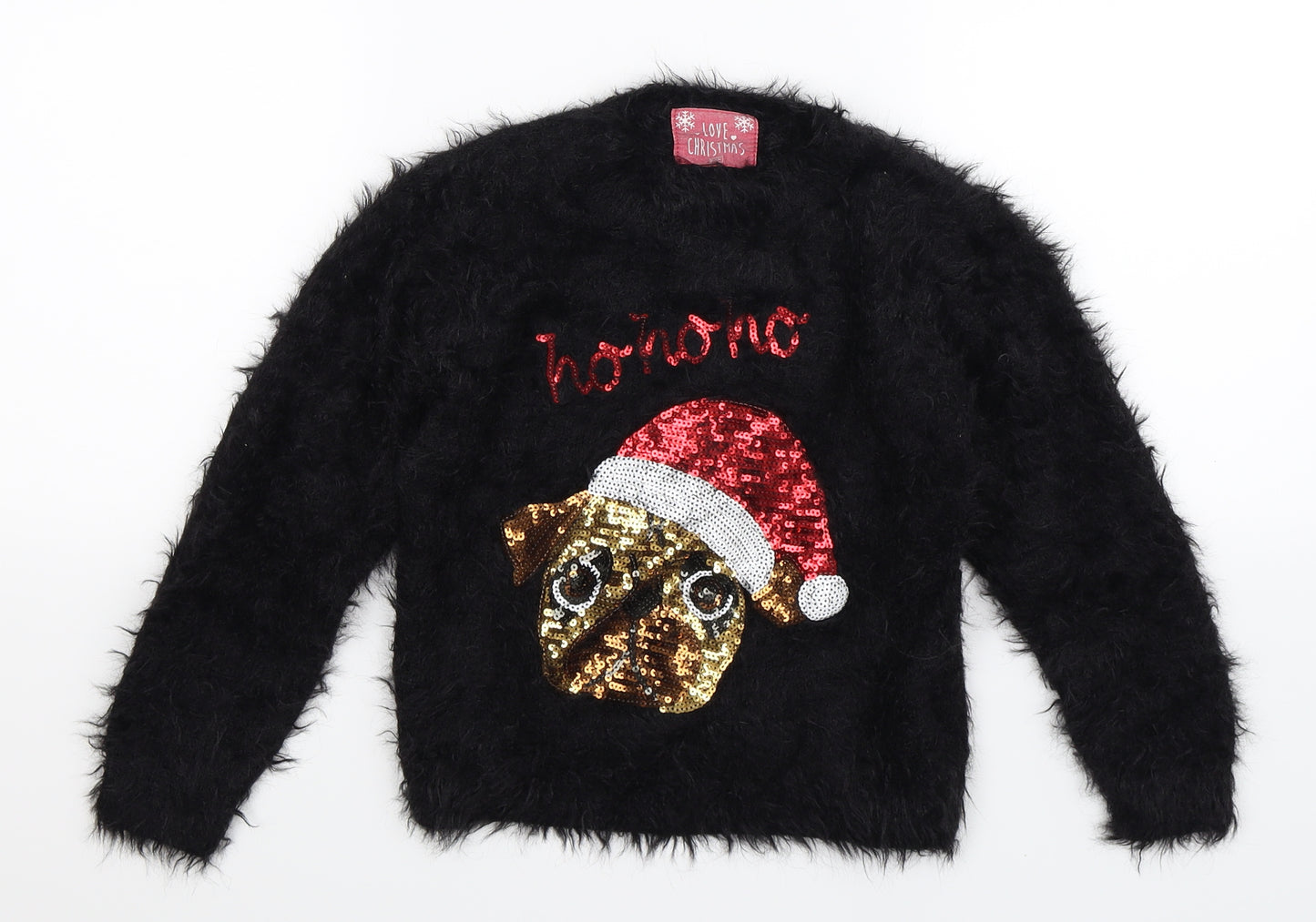 F&F Girls Black  Knit Pullover Jumper Size 6-7 Years  - Christmas