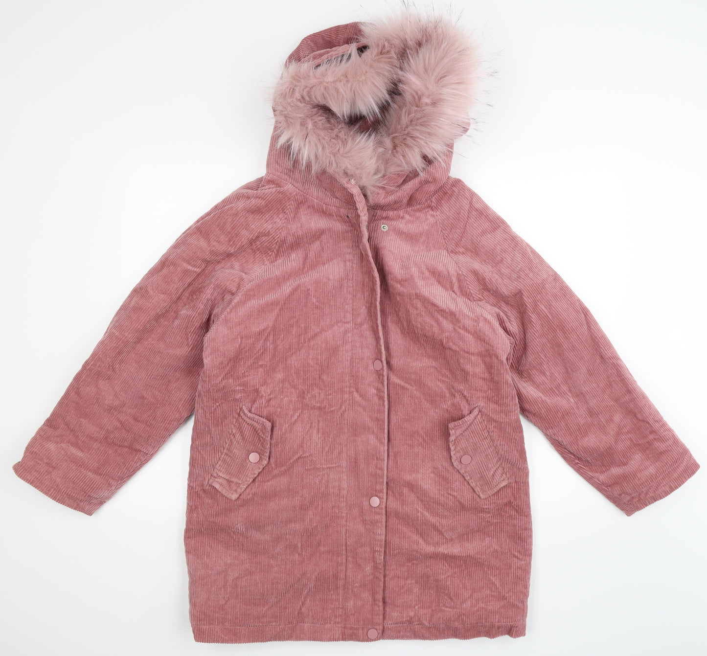 Preworn Womens Pink  Corduroy Parka Coat Size L