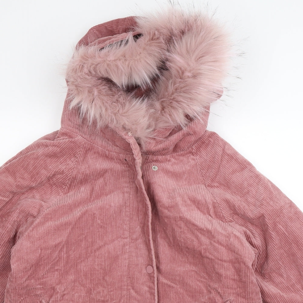 Preworn Womens Pink  Corduroy Parka Coat Size L