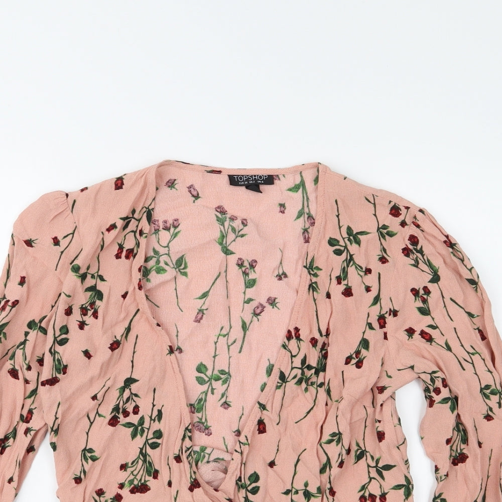 Tophop Womens Pink Floral  Wrap Blouse Size 6