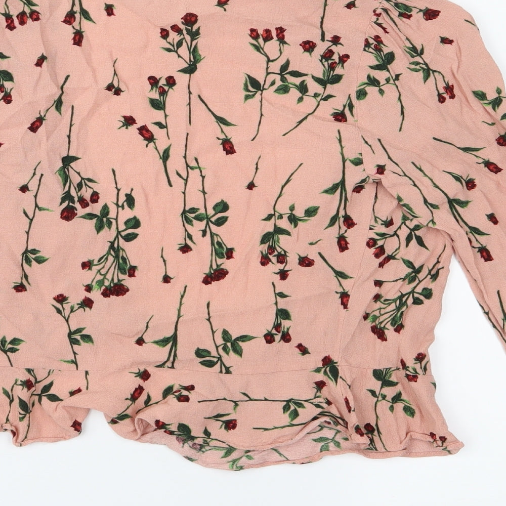 Tophop Womens Pink Floral  Wrap Blouse Size 6