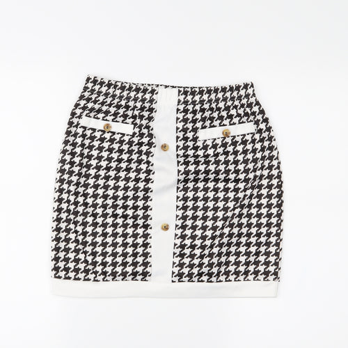 SheIn Womens White Houndstooth  Straight & Pencil Skirt Size M