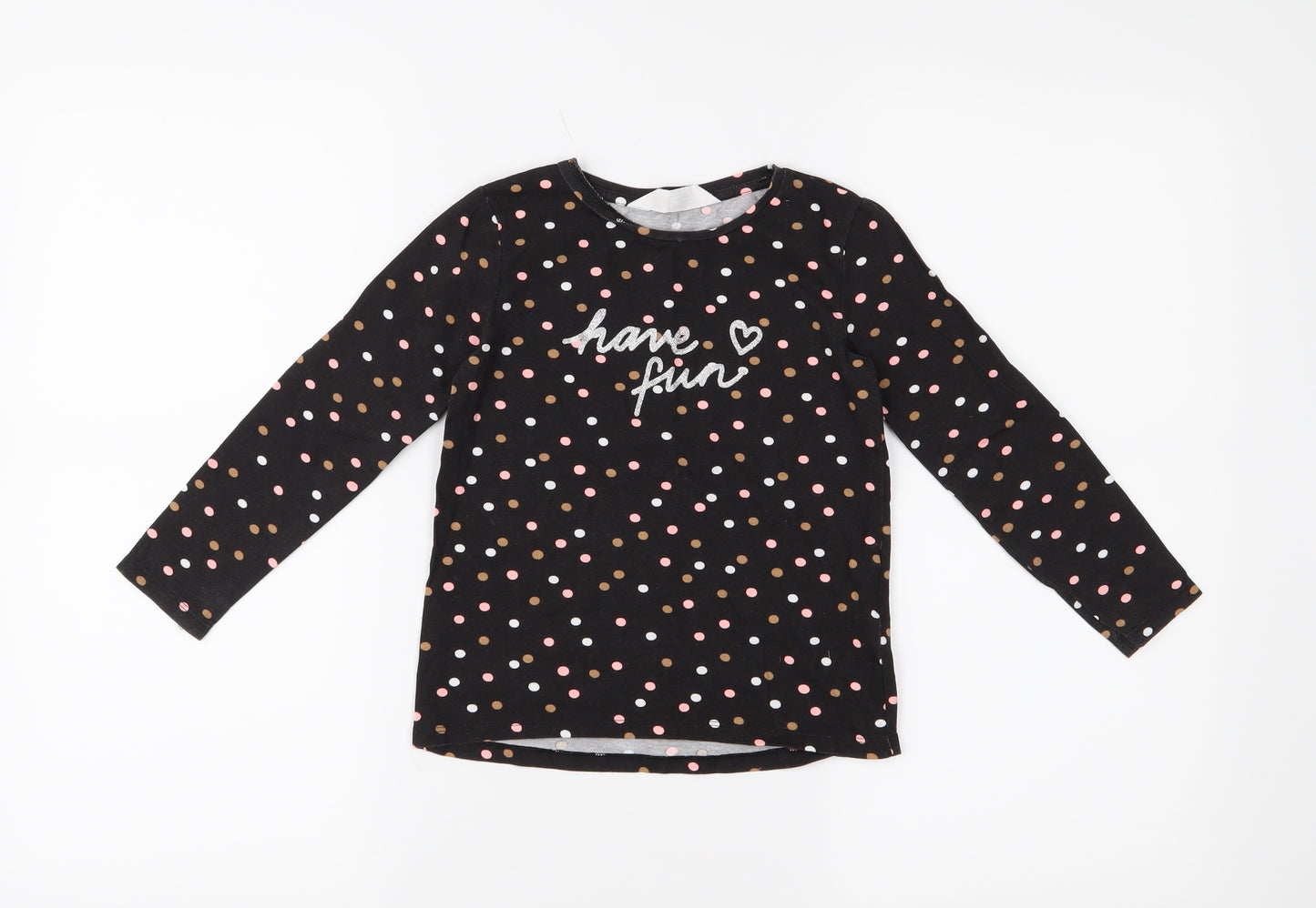H&M Girls Black Polka Dot  Basic T-Shirt Size 5-6 Years